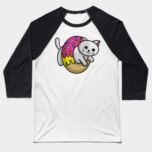 Cat Doughnut Ring White Baseball T-Shirt